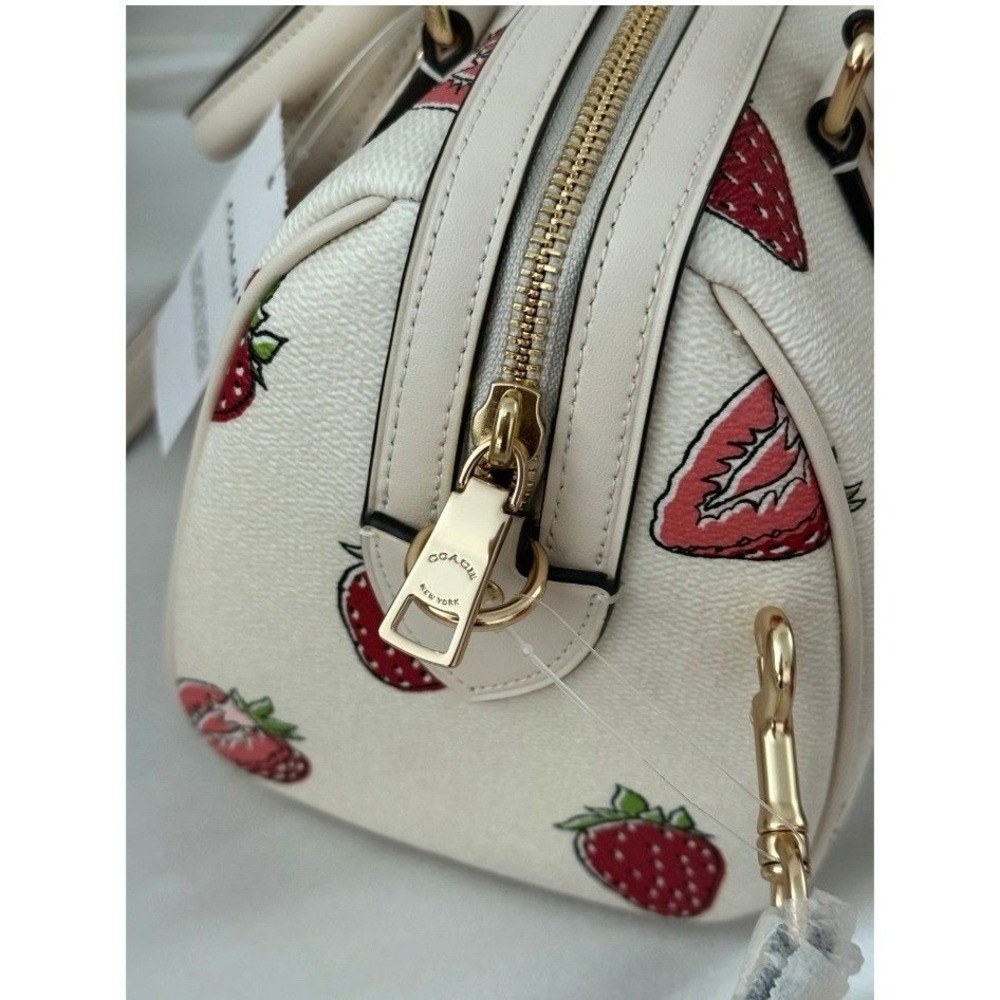 Coach Rowan Satchel Chalk Multi Strawberry Print Leather Crossbody Bag NEW - Picture 13 of 16
